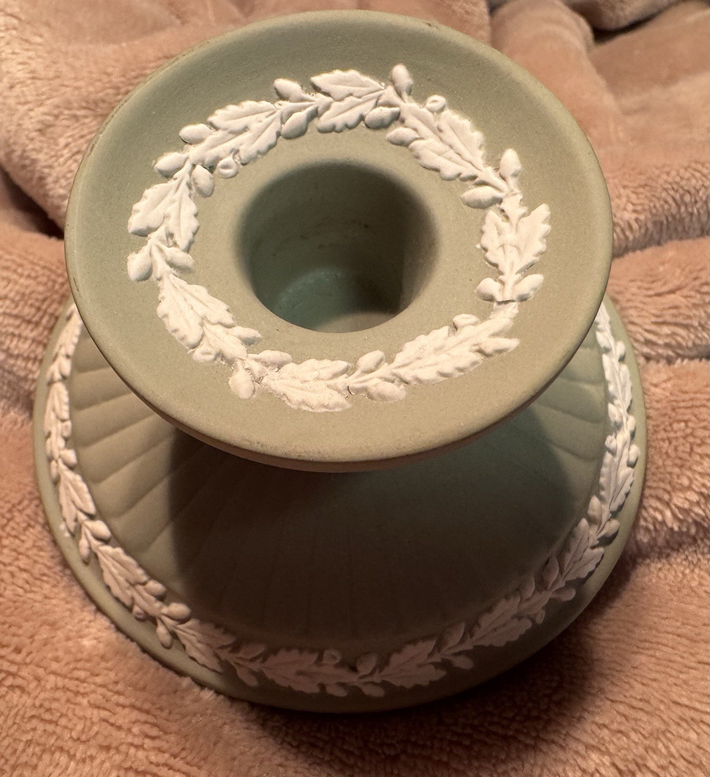 Vintage Wedgwood Sage Green Jasperware Classic Candle Holders 2 Traditional