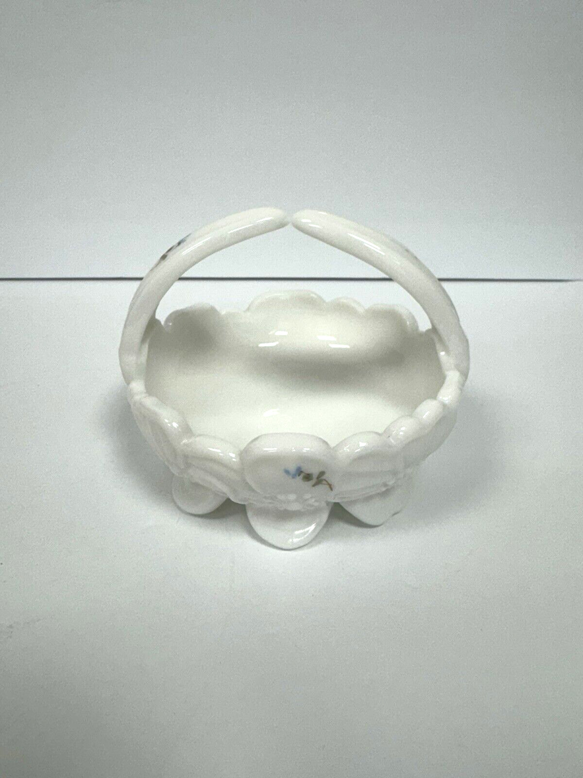 Westmoreland Fenton Double Handled Milk Glass Porcelain Floral Painted Basket
