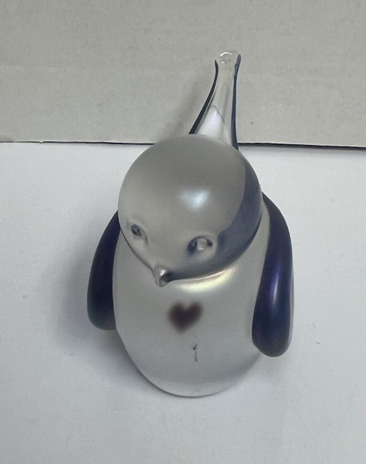 Zellique Art Glass Signed Bird Iridescent Blue With Heart.