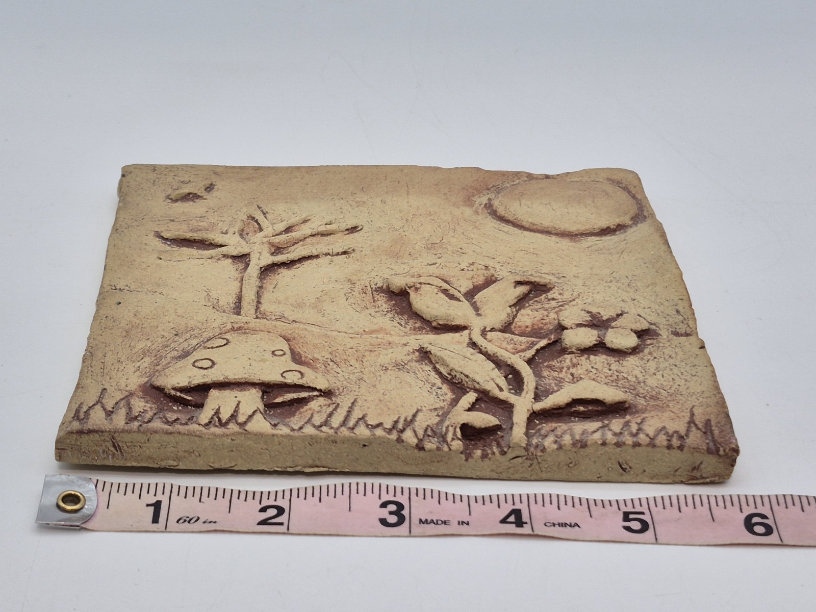 Tyge Tile Pewabic Pottery Style Flowers Mushroom Tree Bird Decorative Rare 6×6