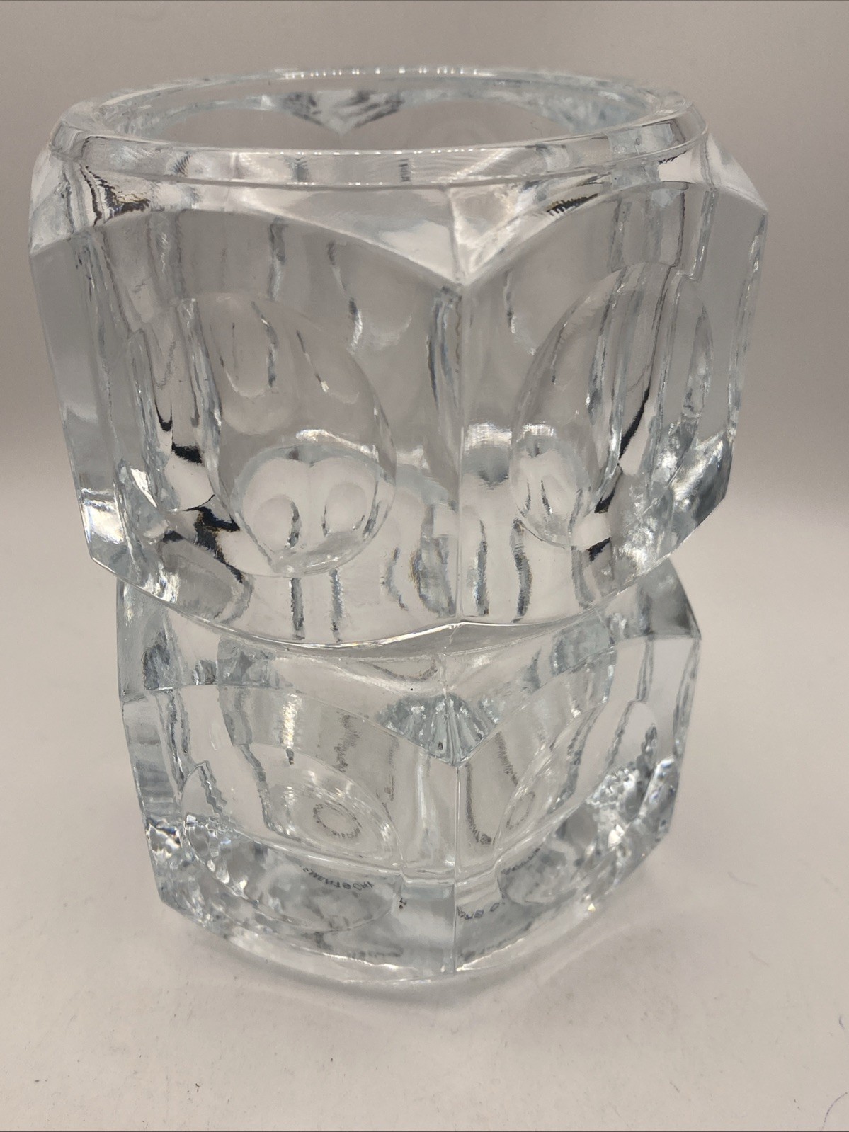 Czech Republic Elements Crystal Pressed Art Glass 5” Vase Or Candle Holder
