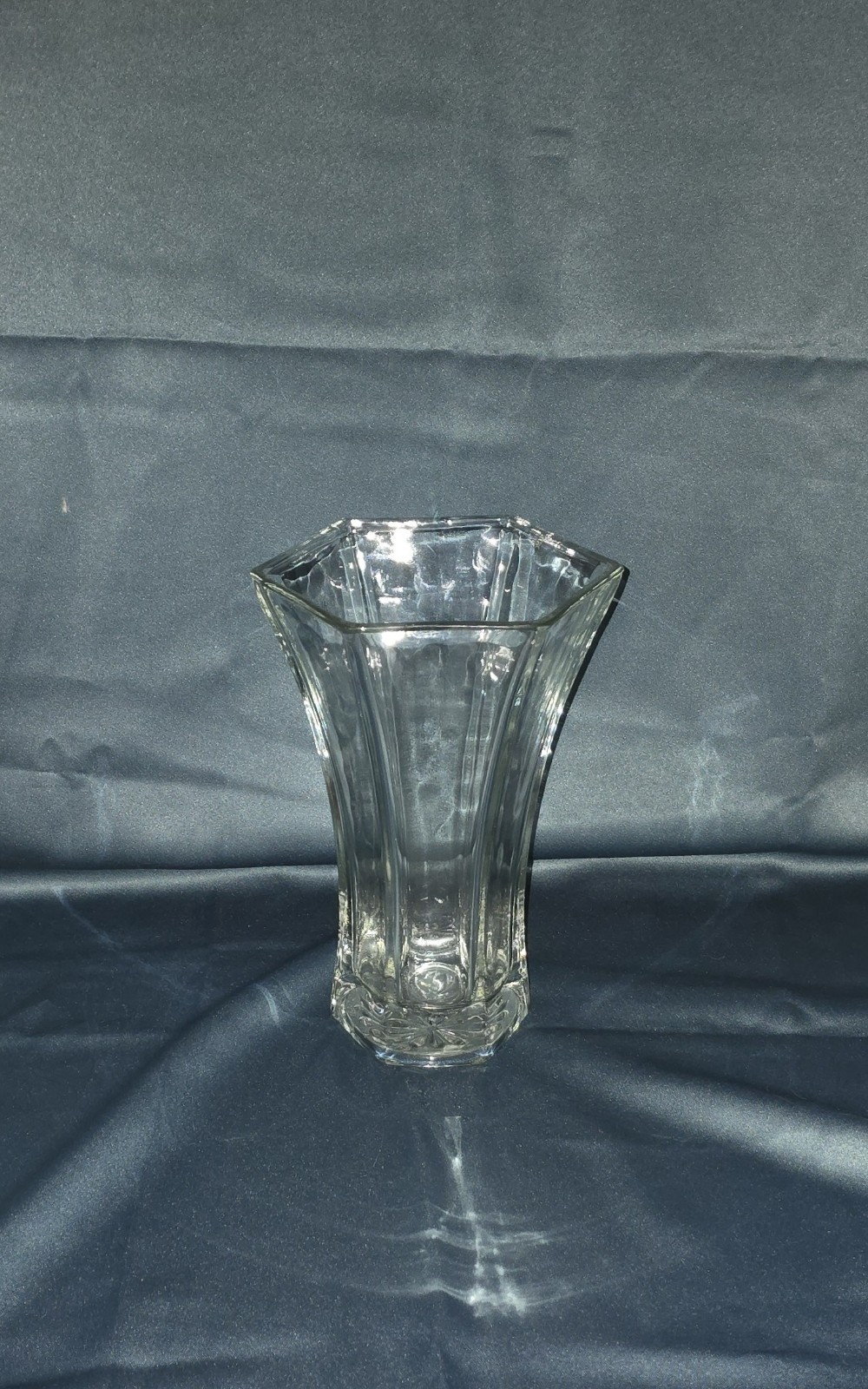1970s Hoosier Glass Clear Hexagonal Vase