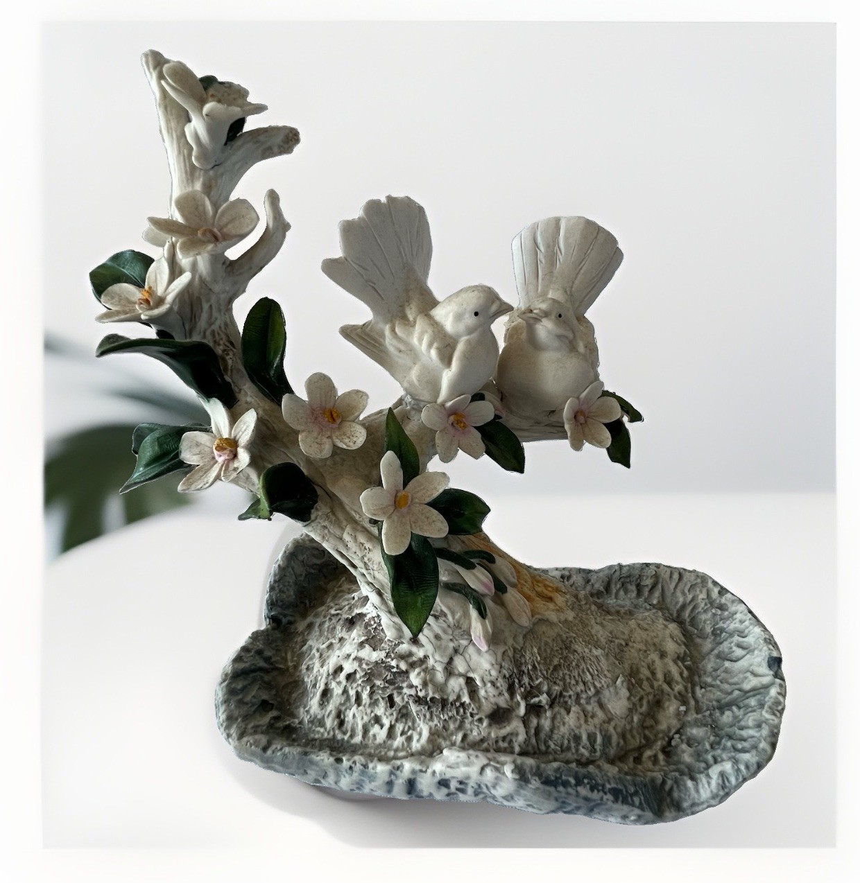 Vintage Capodimonte Italy Porcelain Birds on Flowering Tree Trinket Dish