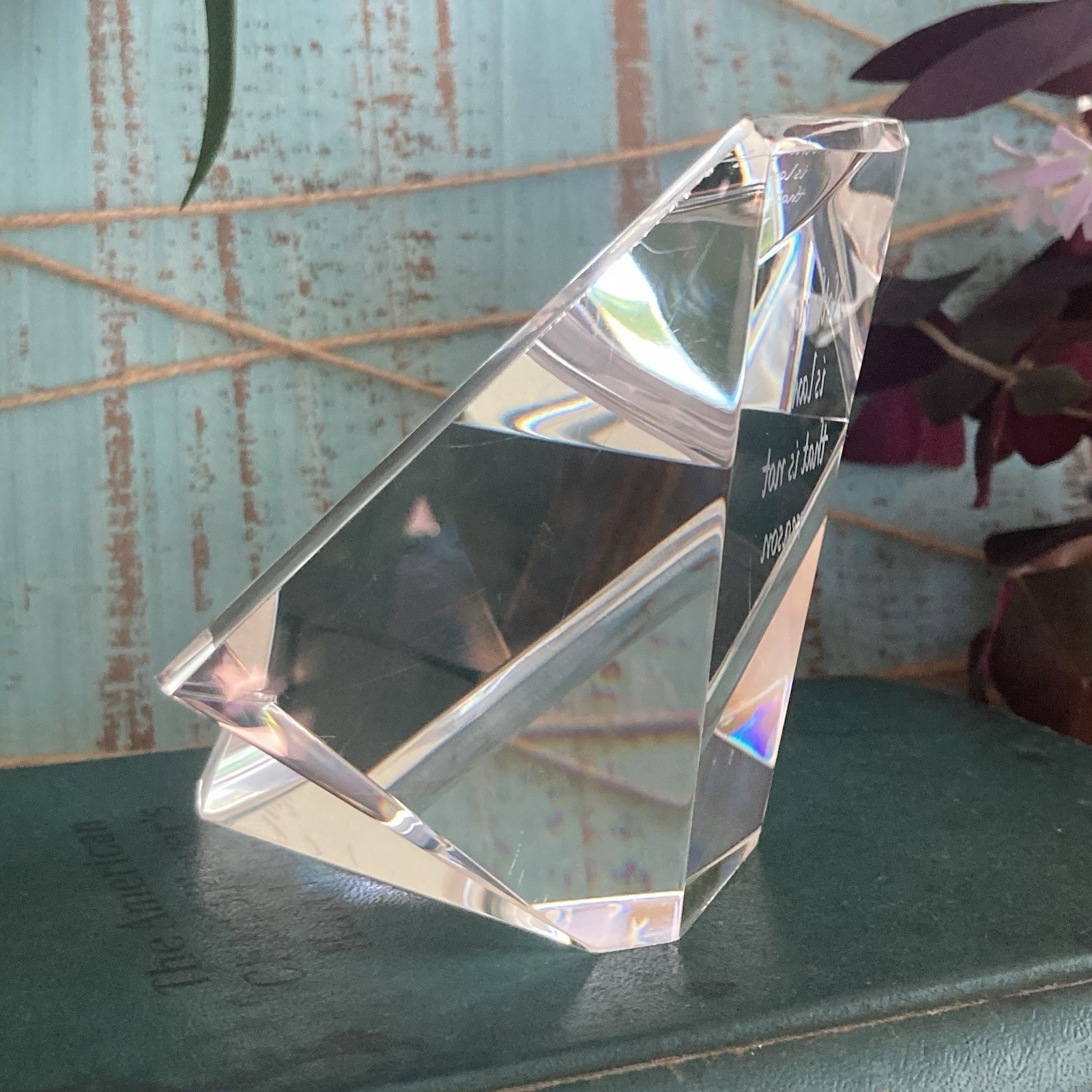 VTG Diamond Prism Paperweight Signed Stueben Nothing Is Law That Is Not Reason