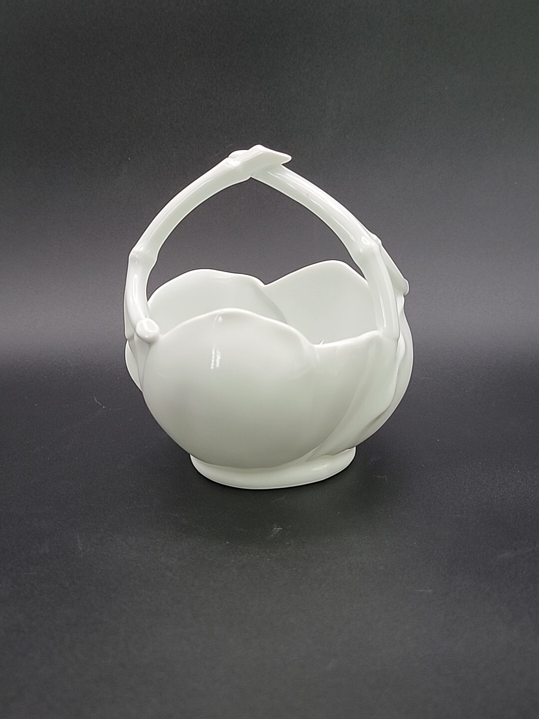 Giraud Limoges France Lotus Petal White Porcelain Basket Bowl With Handle
