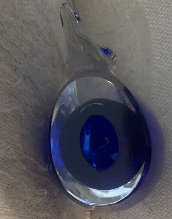 Vintage Blue and Clear Art Glass Mouse Figurine Paperweight 3″x3″