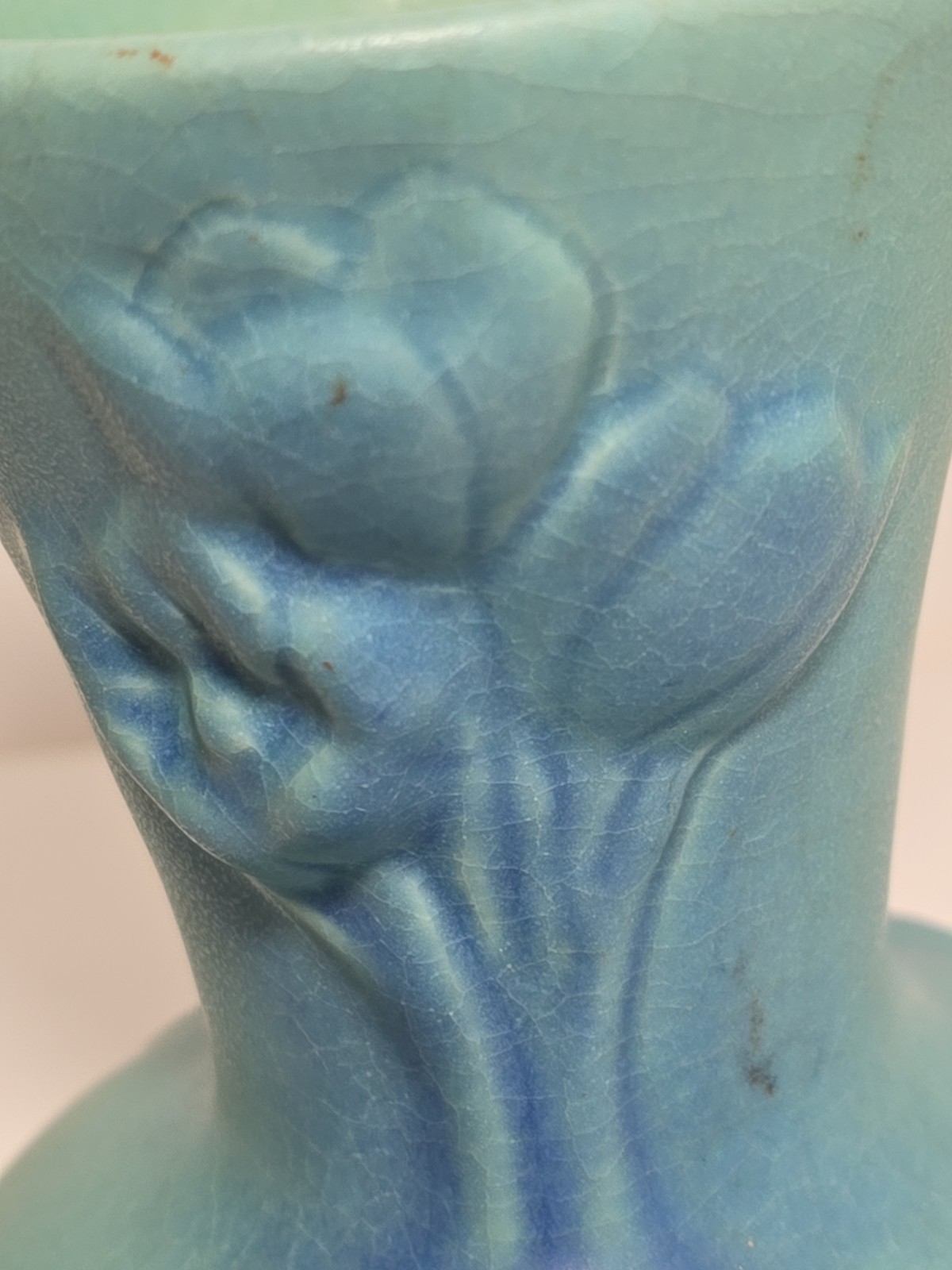 Van Briggle Vase Blue Green Glaze Signed Colorado Springs Tulips