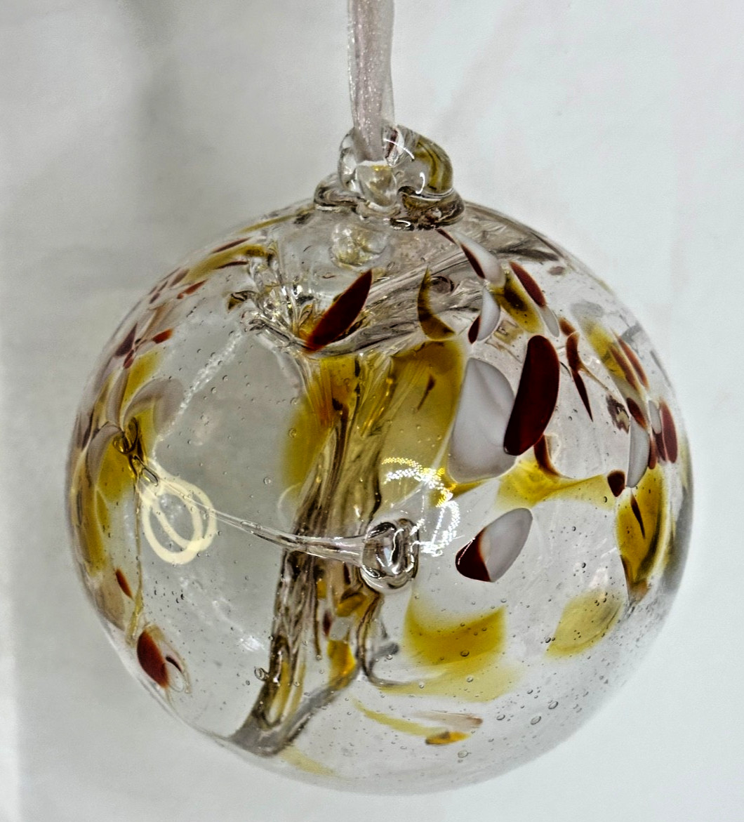 Hand Blown Art Glass Ball Witches Globe 5 in Hanging Red Gold Decor