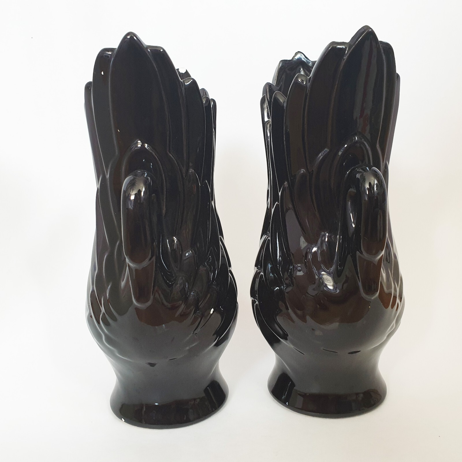 Vintage Haeger Double Swan Vase Set Dark Brown Black Swans 1978 Handle Planter