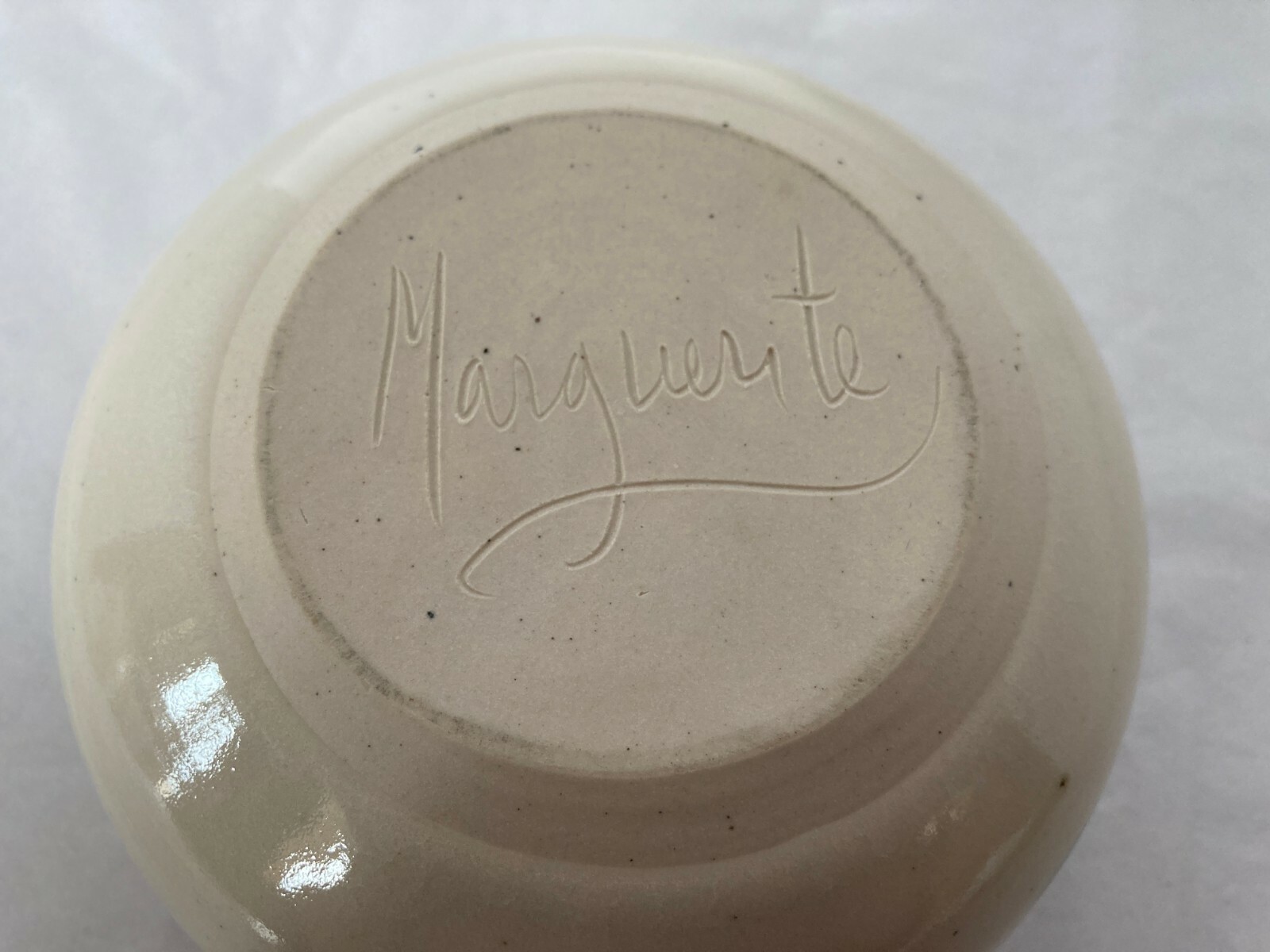 Signed Artist Marguerite Studio Pottery Art 5″ x 3″ Rose Bowl Vase Blue Design