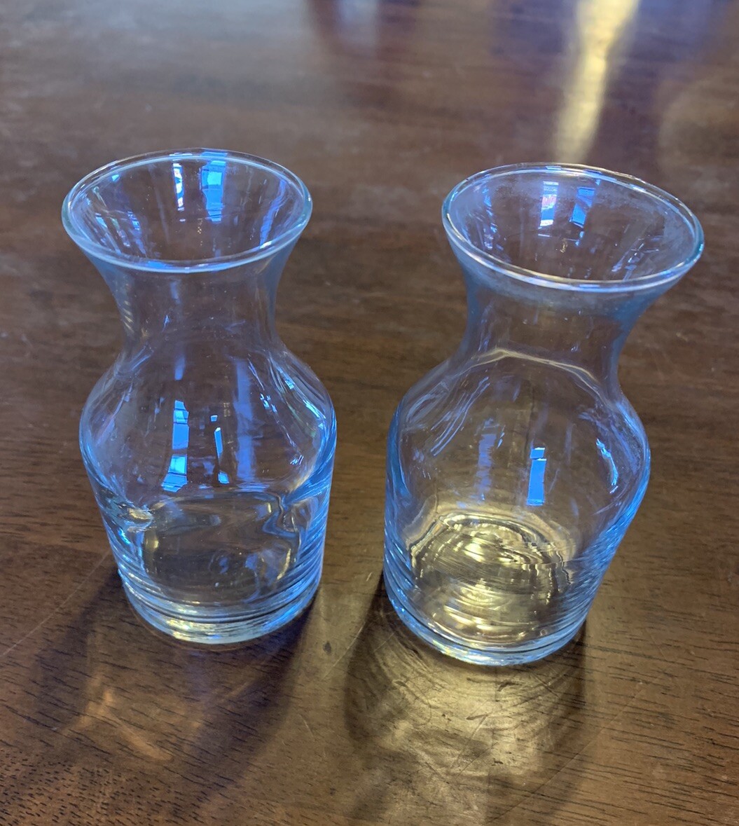 Two 4” Small Clear Glass Vase Lot Matching Set Glass Container Vintage Vases