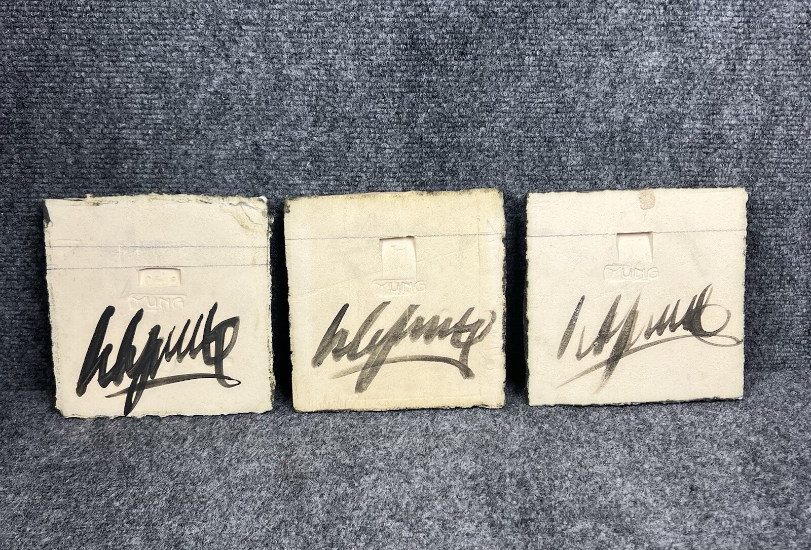 Set Of 3 Mitch Yung Signed Nude Adults Ceramic Pottery Art Tiles 6.25” X 6.25”