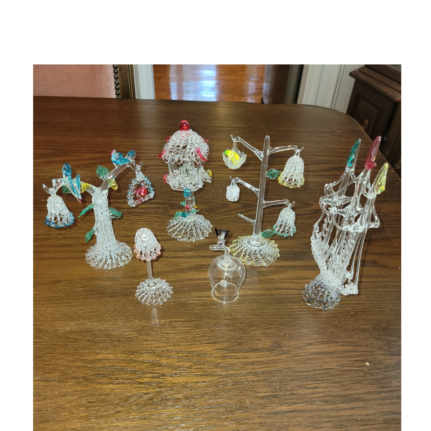 Hand Blown Glass Decorative Bells Birds Nature Theme Assorted Colors Art Glossy