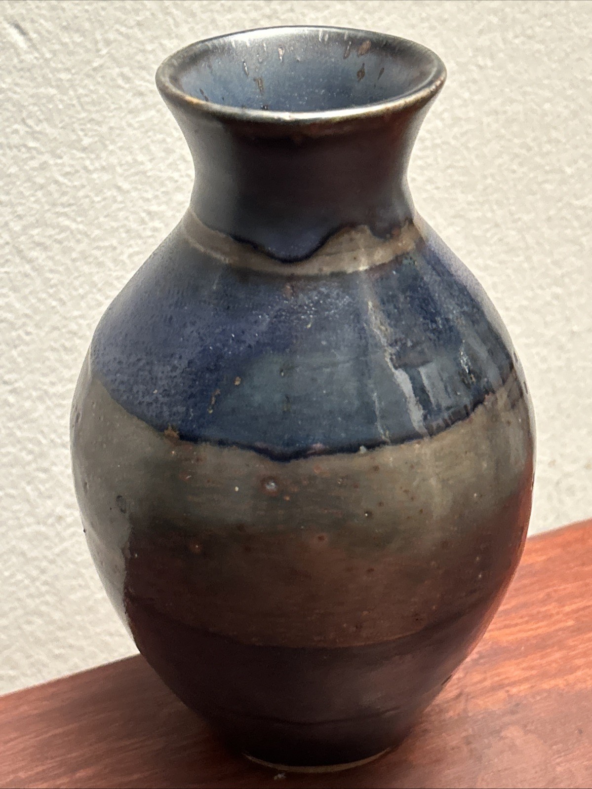 Silver Corbin Art 7” Blue Green Stoneware Vessel Pot Signed Pottery