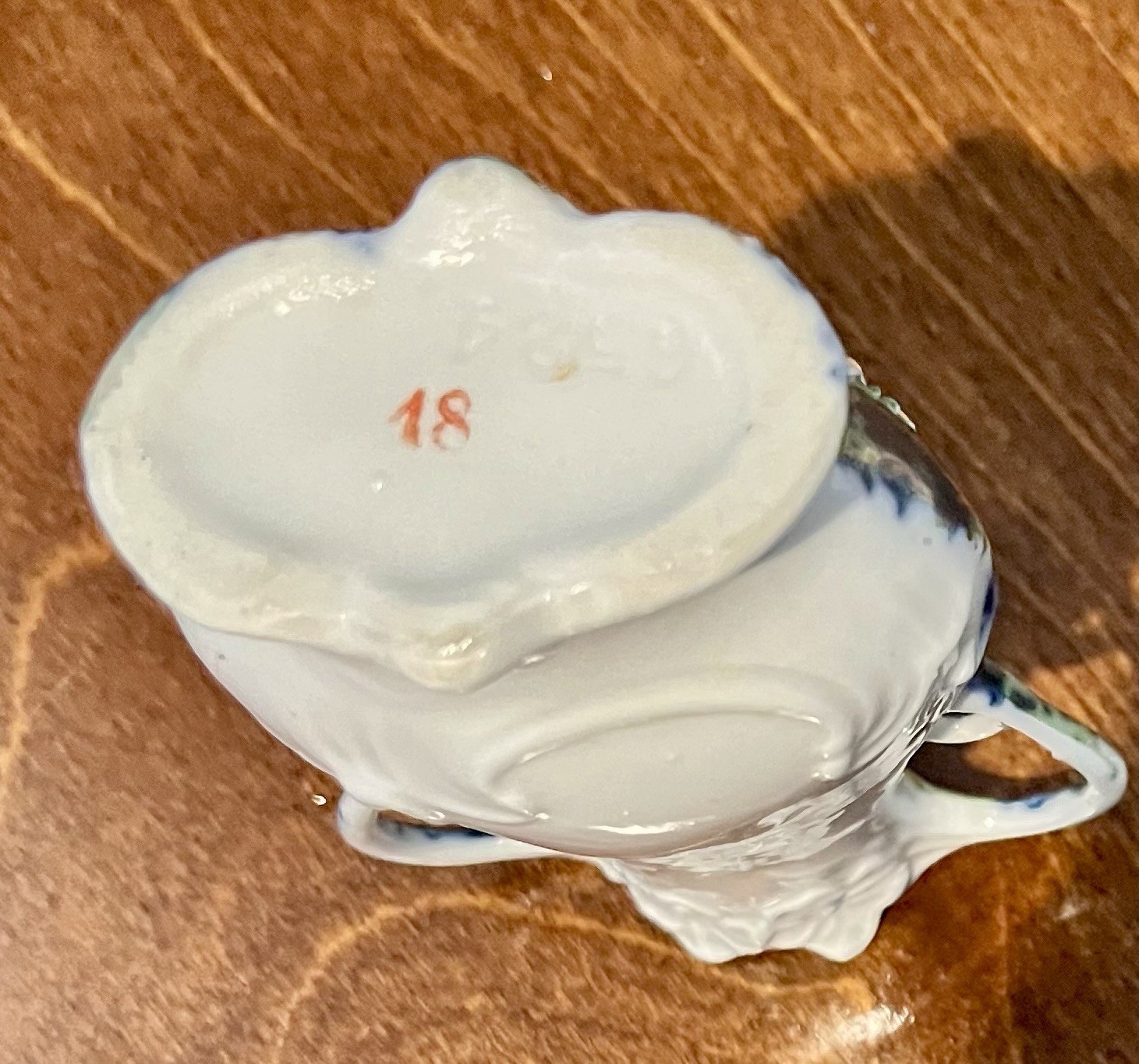Porcelain Bud Vase, Floral Relief White Blue Gold Decorative 4.75in