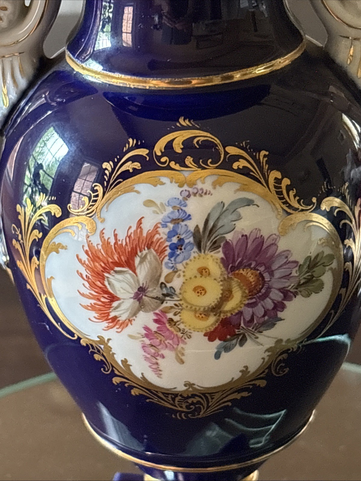Meissen Porcelain Cobalt Blue & Floral Amphora Vase – 9”-1st Choice,MINT