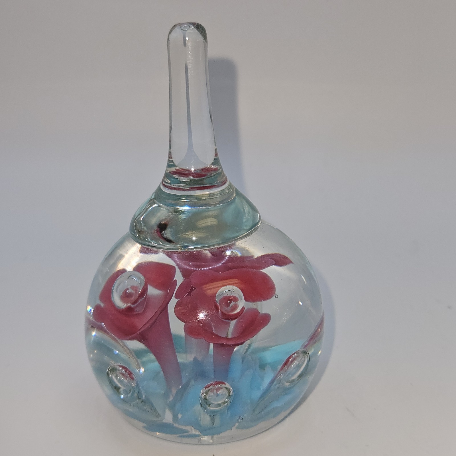Unique Vintage St Clair Joe Rice Ring Holder Pink Trumpet Flowers Hand Blown
