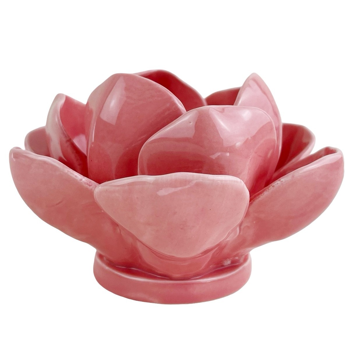 Lotus Flower Candle Holder Pink Ceramic Petals Blossom Votive Tea Light 3″ x 5″