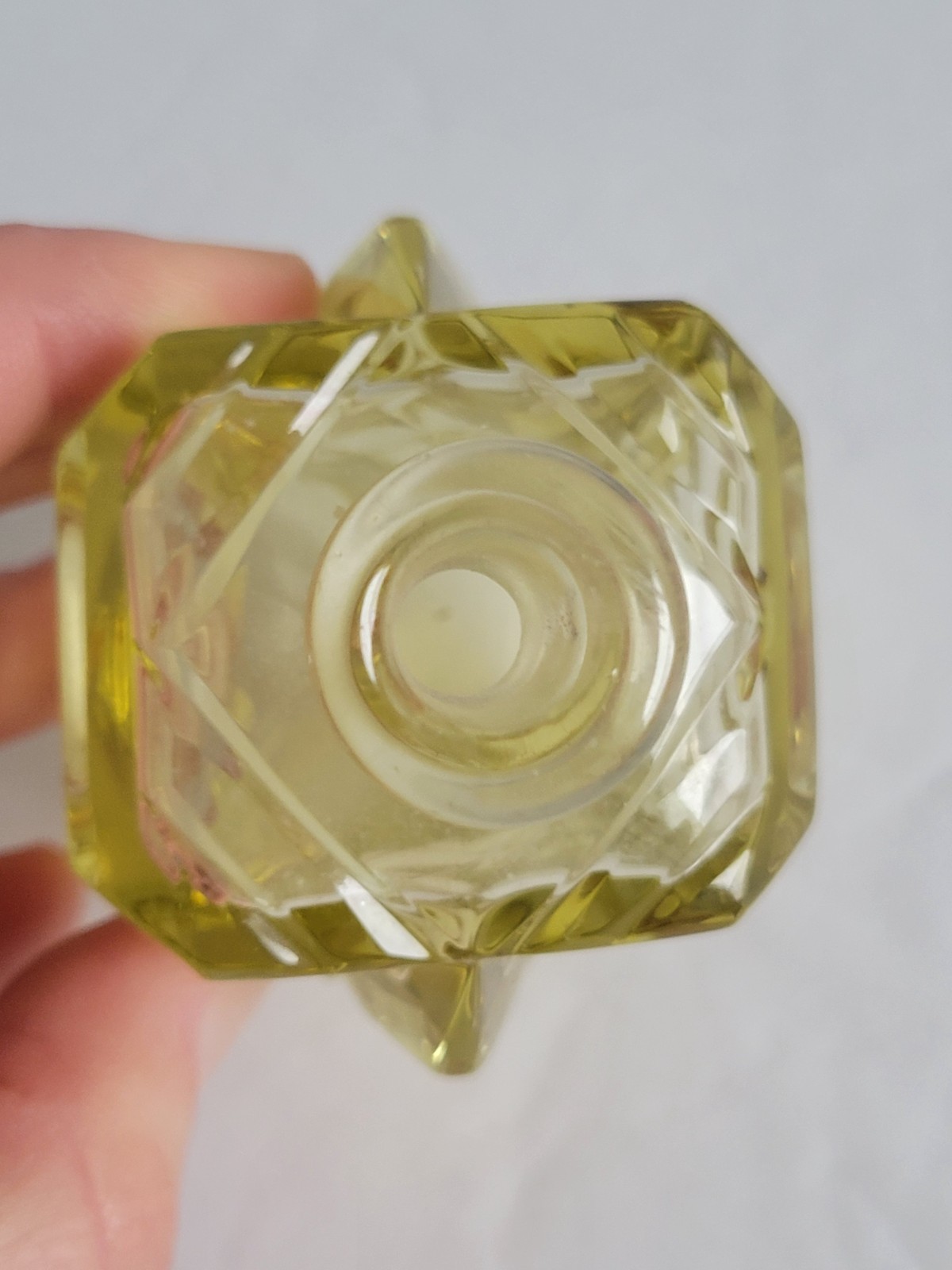 1930s Art Deco Yellow Stacked Glass Perfume Bottle Bohemian Czechoslovakian Vtg