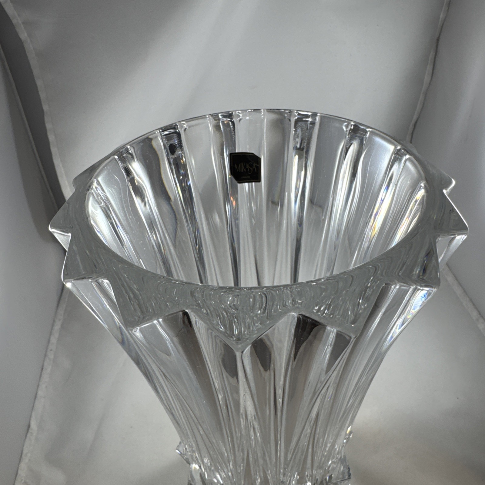Mikasa Crystal Vase Rainier Pattern Vertical Flared Ribbing 10.25″ New In Box