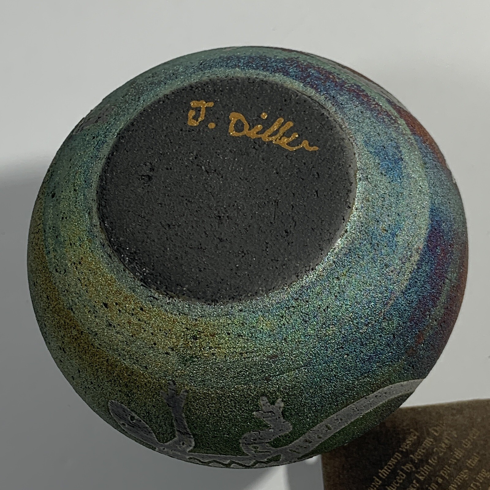 Signed Jeremy Diller Gecko Handcrafted Raku Pottery Small Clay Pot Lizard 3″ NWT