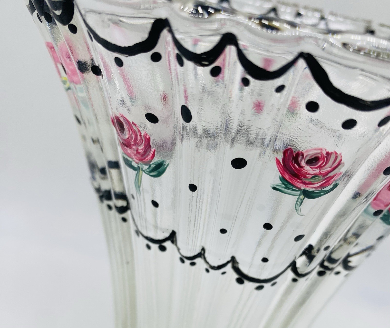 Antique CZECH BOHEMIAN TRANSLUCENT FLORAL ENAMELED GLASS VASE