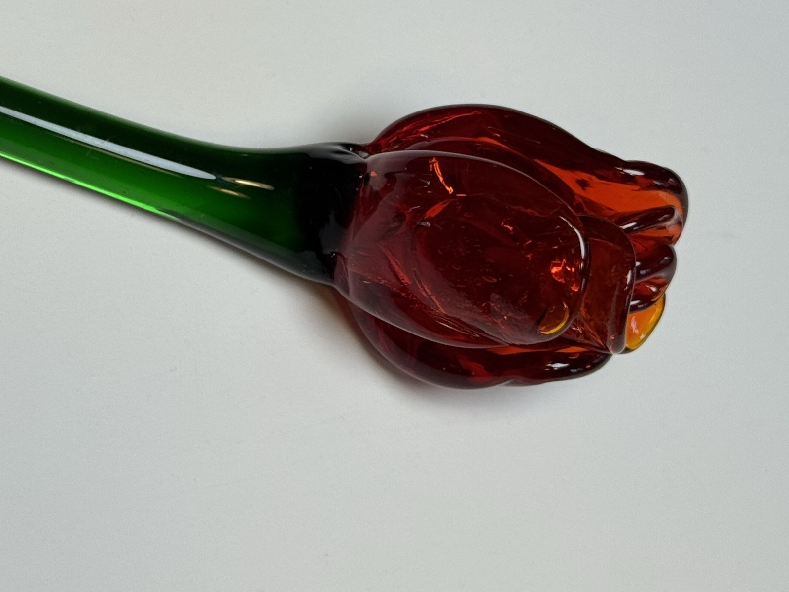 Hand Blown Glass Red Rose Flower Long Stem Art Glass Figurine Decor Gift