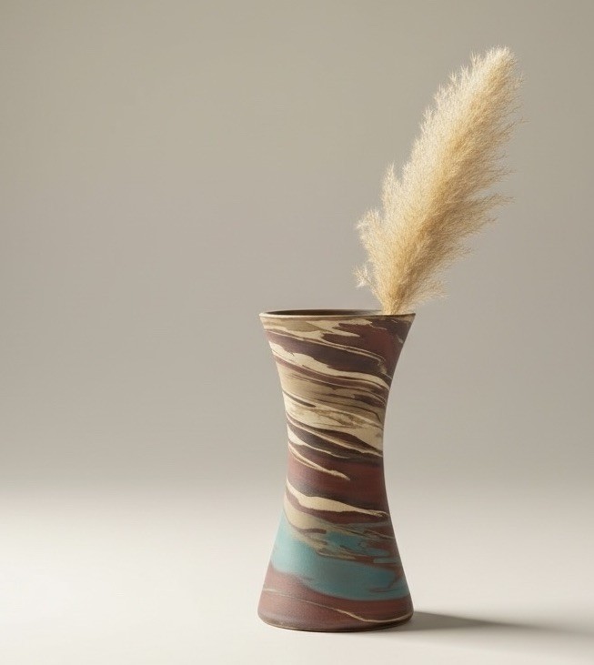 Niloak Pottery Vase Swirl Earthy/Blue 6.5 Inch