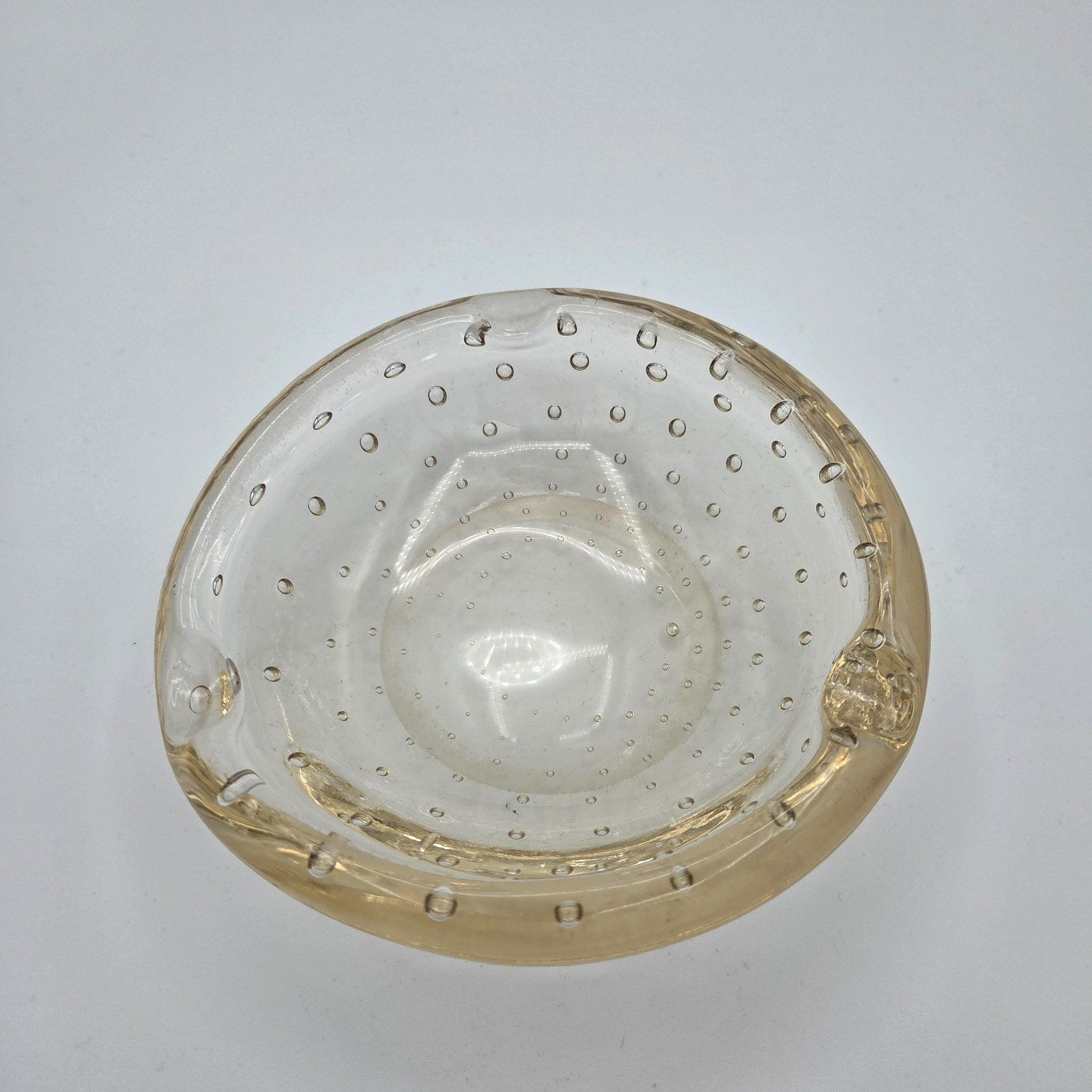 Daum MCM Crystal Bubble Glass Ashtray Signed w/ Cross of Lorraine, Nancy France