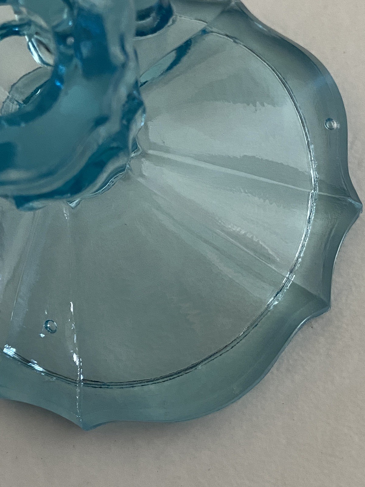 Small blue glass uranium UV glow chamber style candlestick holders