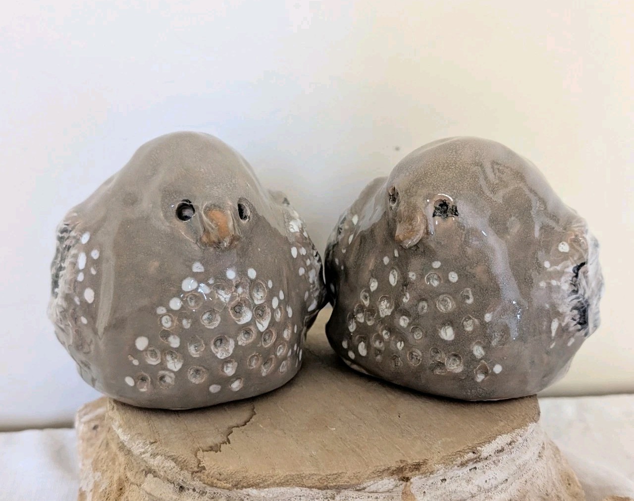 Art Pottery Birds Ceramic Doves Hand Painted & Signed Figurines Set of 2 Spring