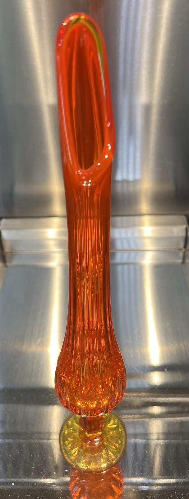 vintage mid century Amberina Swung Vase 12 1/2” Tall