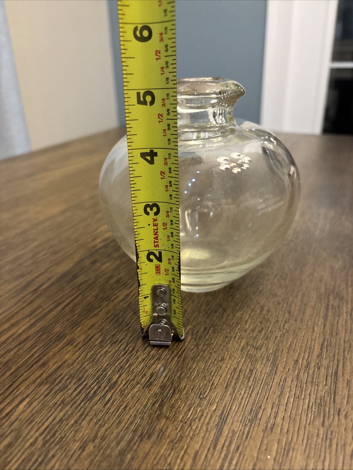 Vintage Mouth Blown Clear Glass Potbelly Bud Vase Bulbous Thick Rim 5″H 5″W