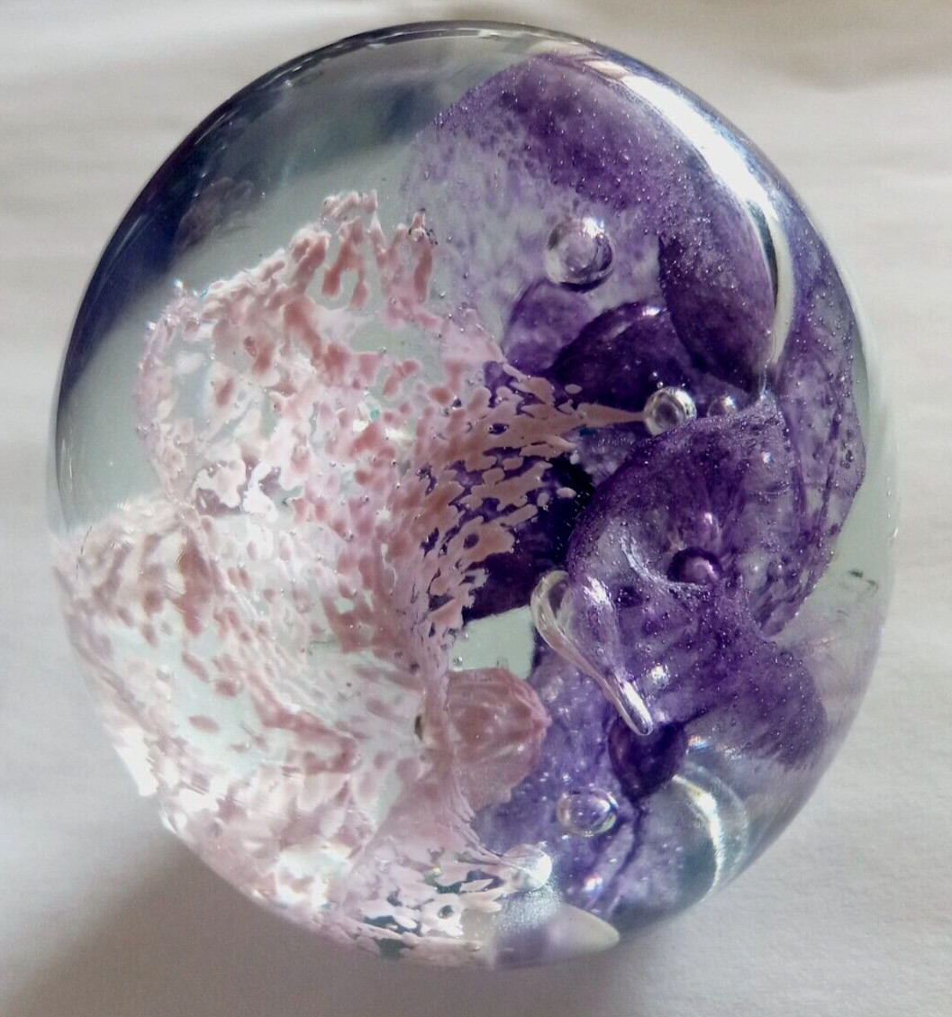 VTG ROBERT HELD ART GLASS SWIRLS CONTROLLED BUBBLES PAPERWEIGHT