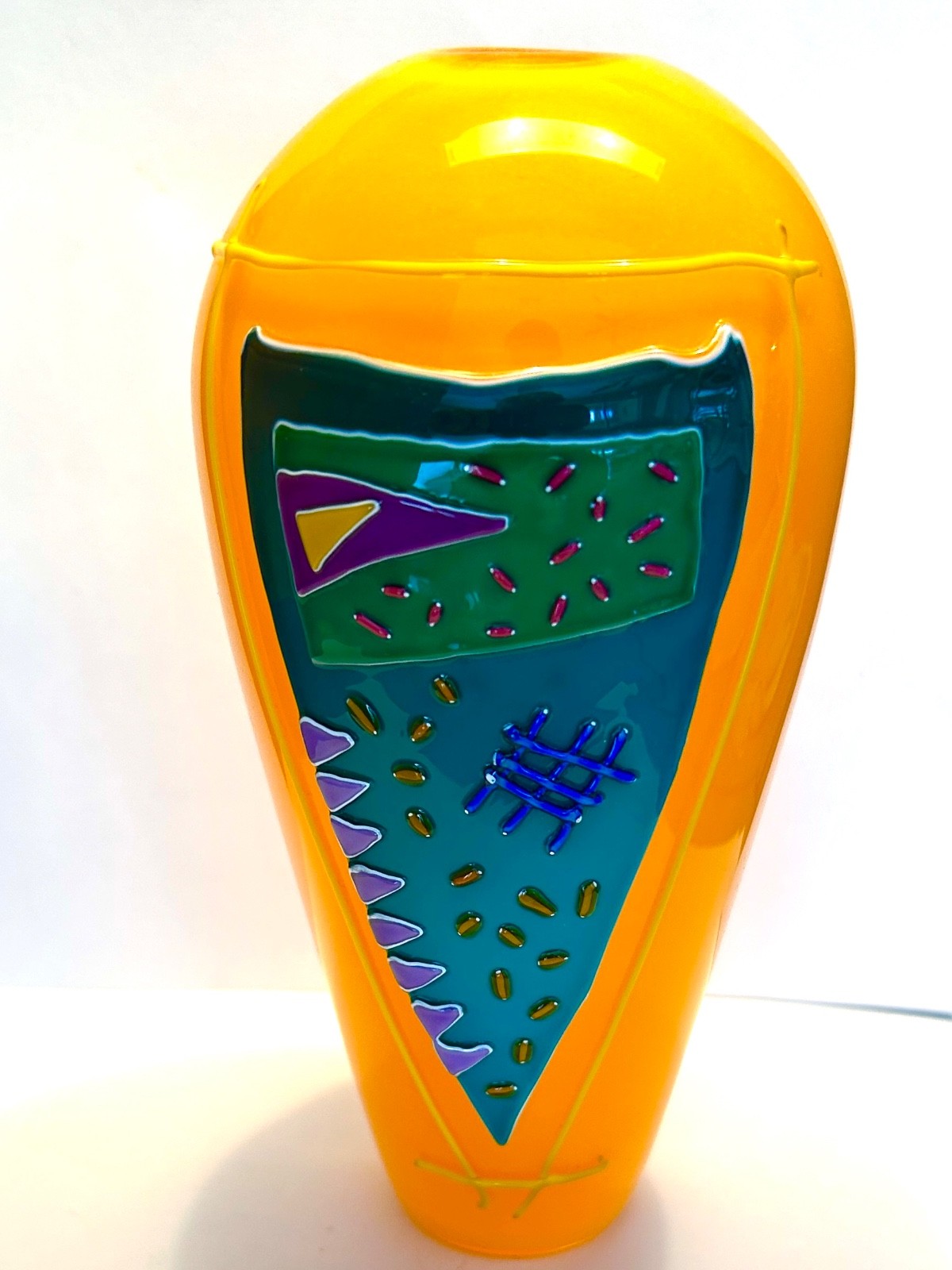 ART GLASS FROM CALIFORNIA VIBRANT ORANGE / MULTICOLORED 7 INCHES TALL