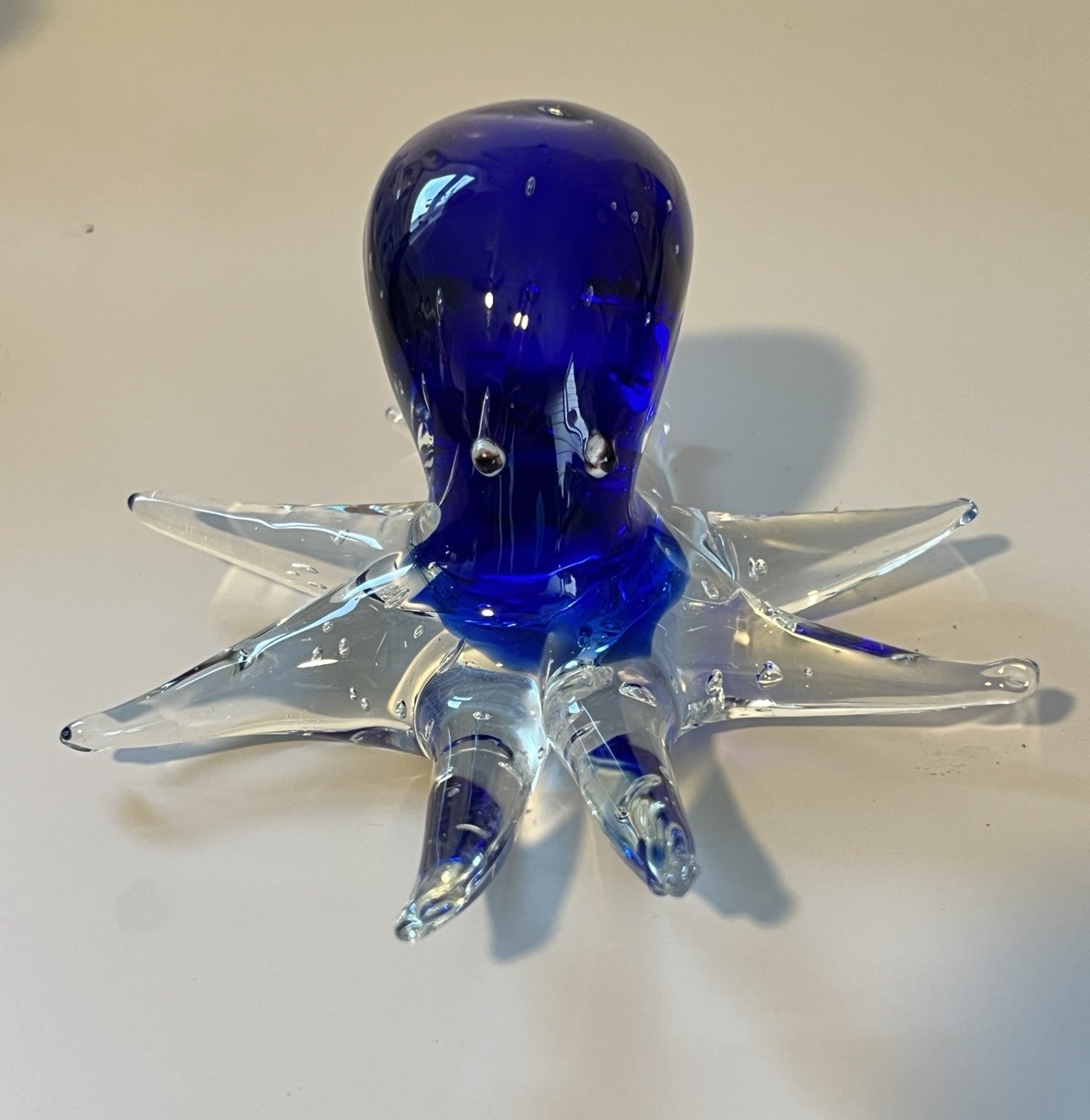 2 HAND BLOWN GLASS BLUE OCTOPUS FIGURINE SQUID ART PAPERWEIGHT COLLECTIBLE
