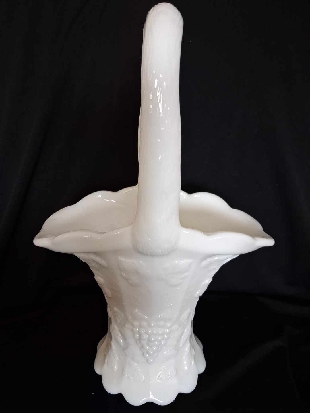 Westmoreland Milk Glass Paneled Grape Basket With Handle 11.75 Inches Tall