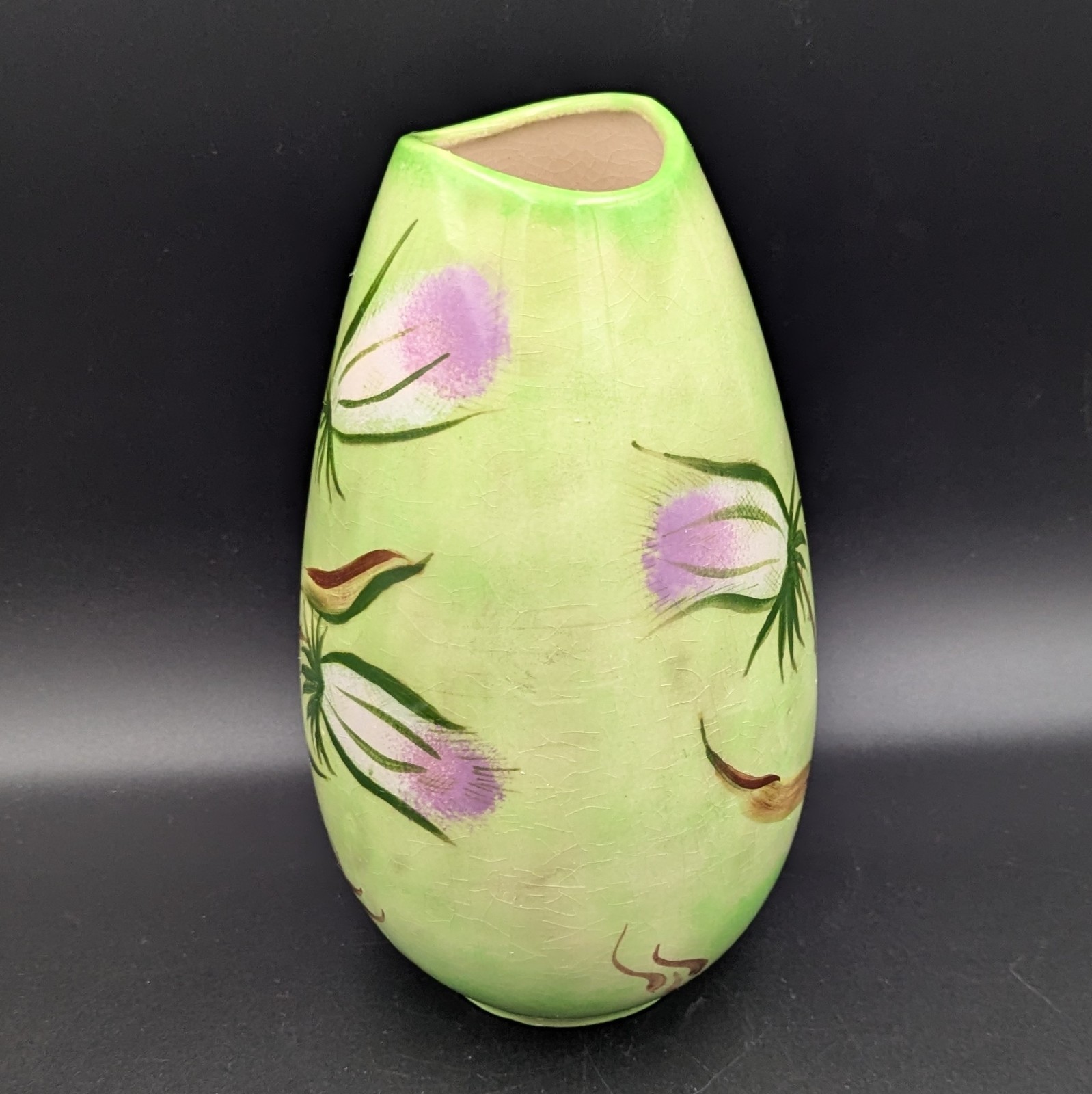 Vase Hand Painted Thistle Flowers Holland Mold Pottery MCM Vintage Ceramic 10″