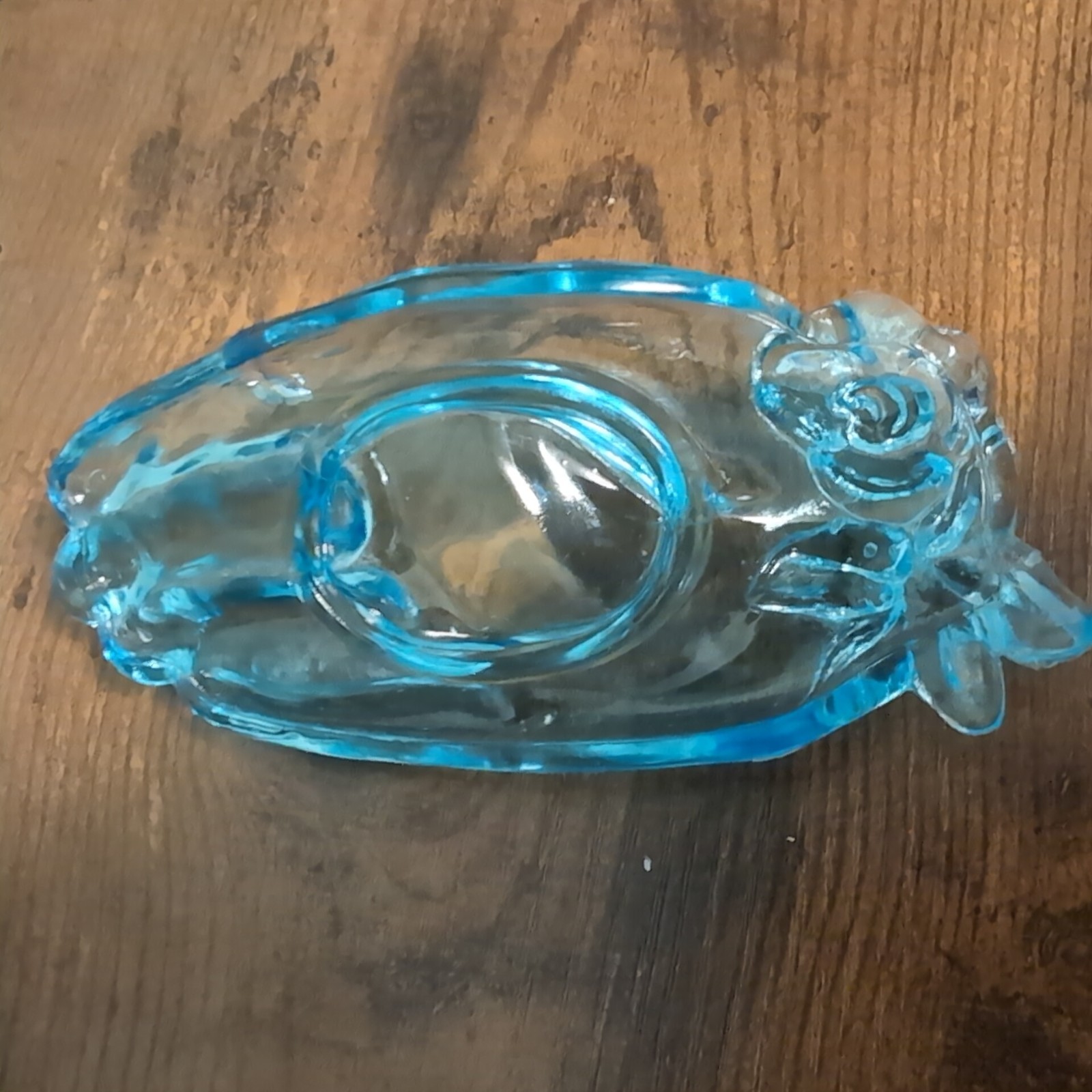 Vintage Glass Light Blue Open Hand Trinket Dish Unmarked Flowers Praying
