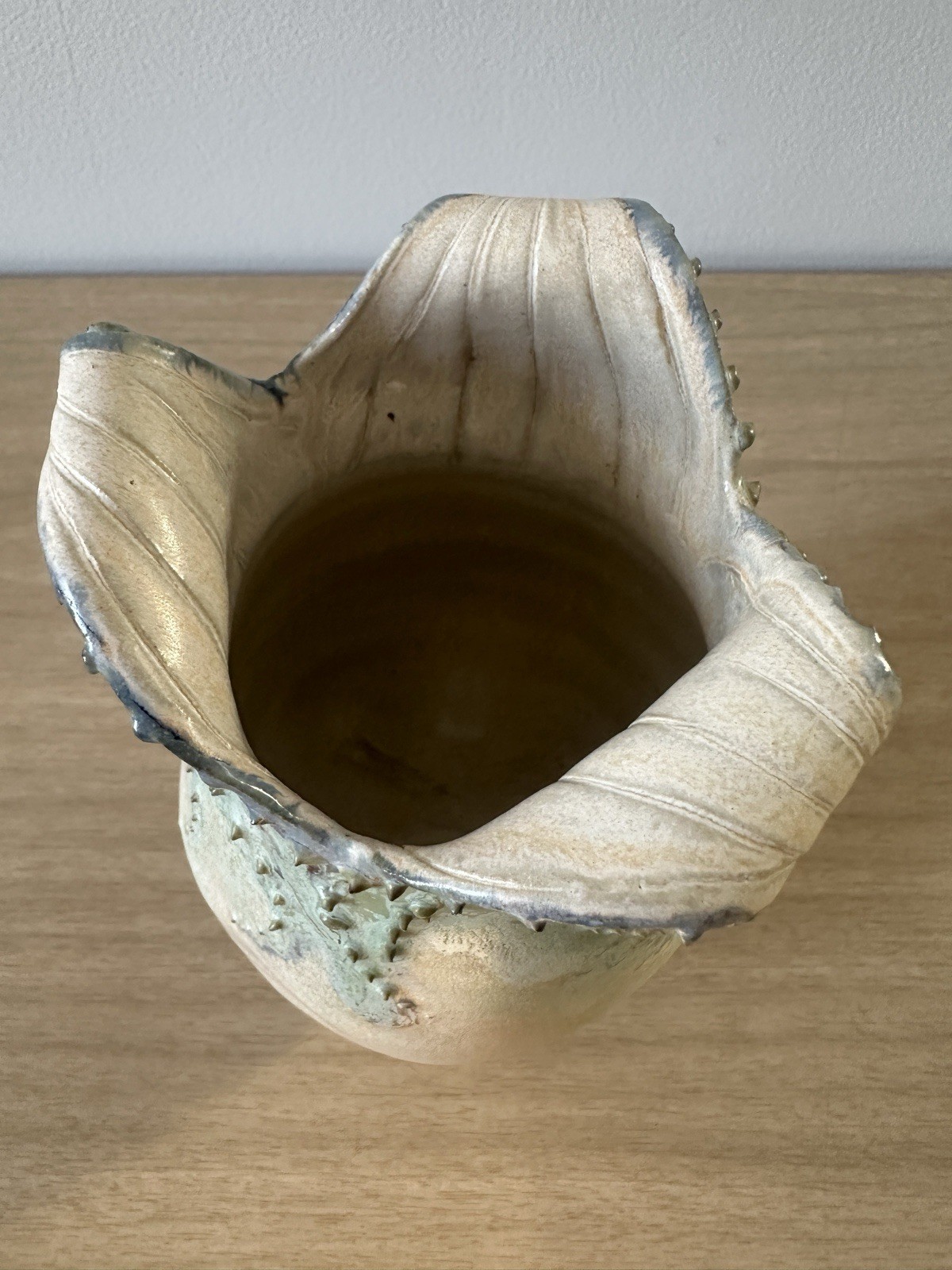 Vintage Studio Art Pottery•Sculptural Vessel•Organic Form•Wavy Rim•Textured