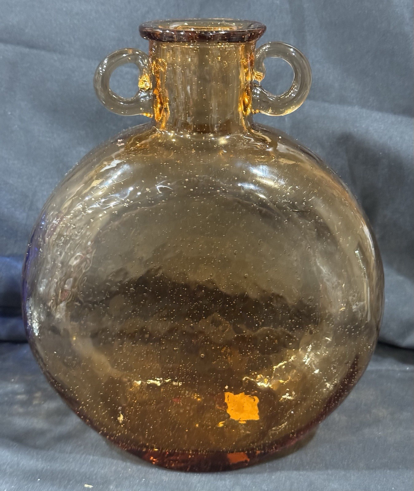 Decanter Blown Bubble Glass Vase 8” Double Ear Handles Applied No Stopper