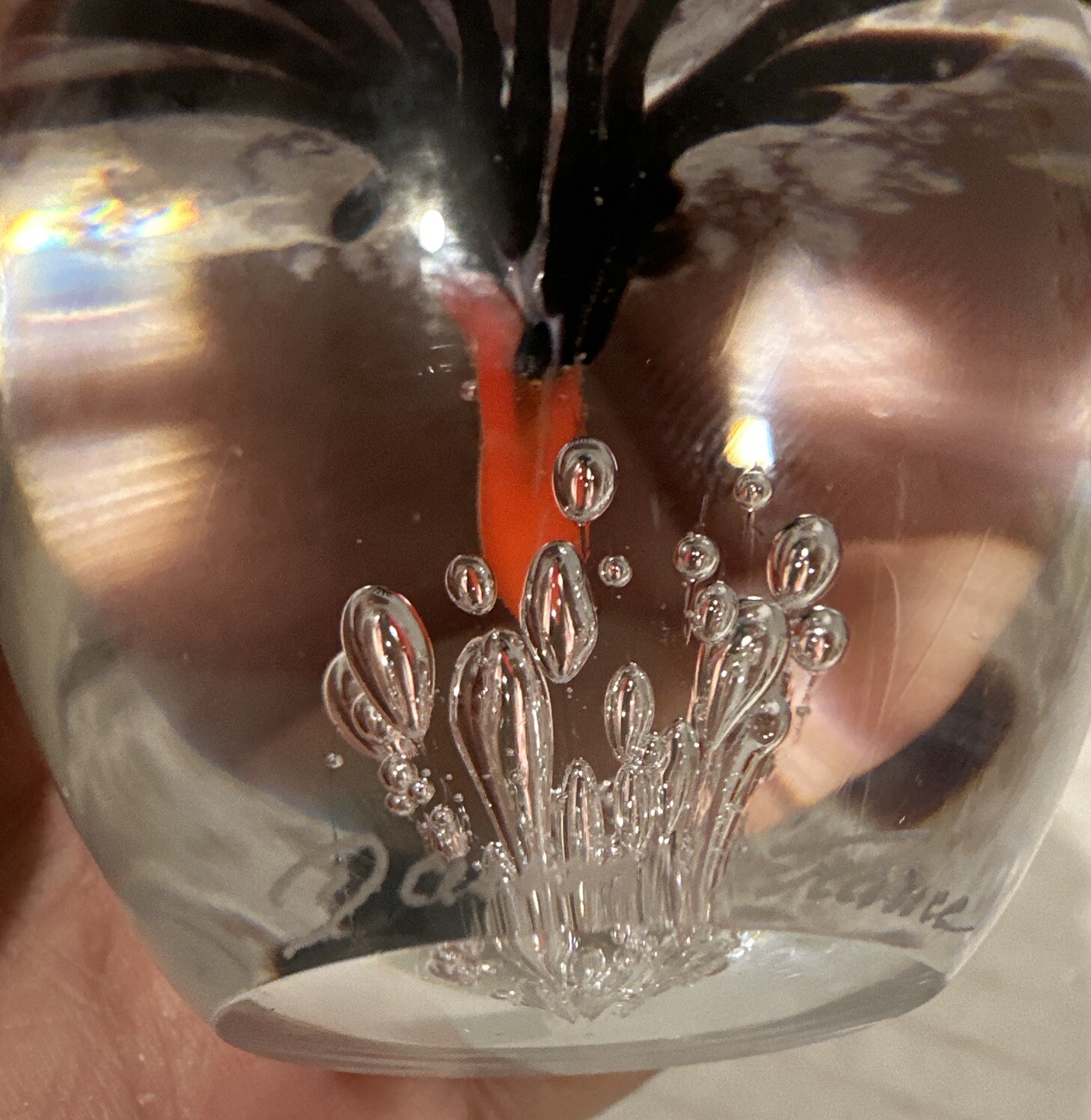 Daum France Crystal Flower Art Glass Paperweight. Signed