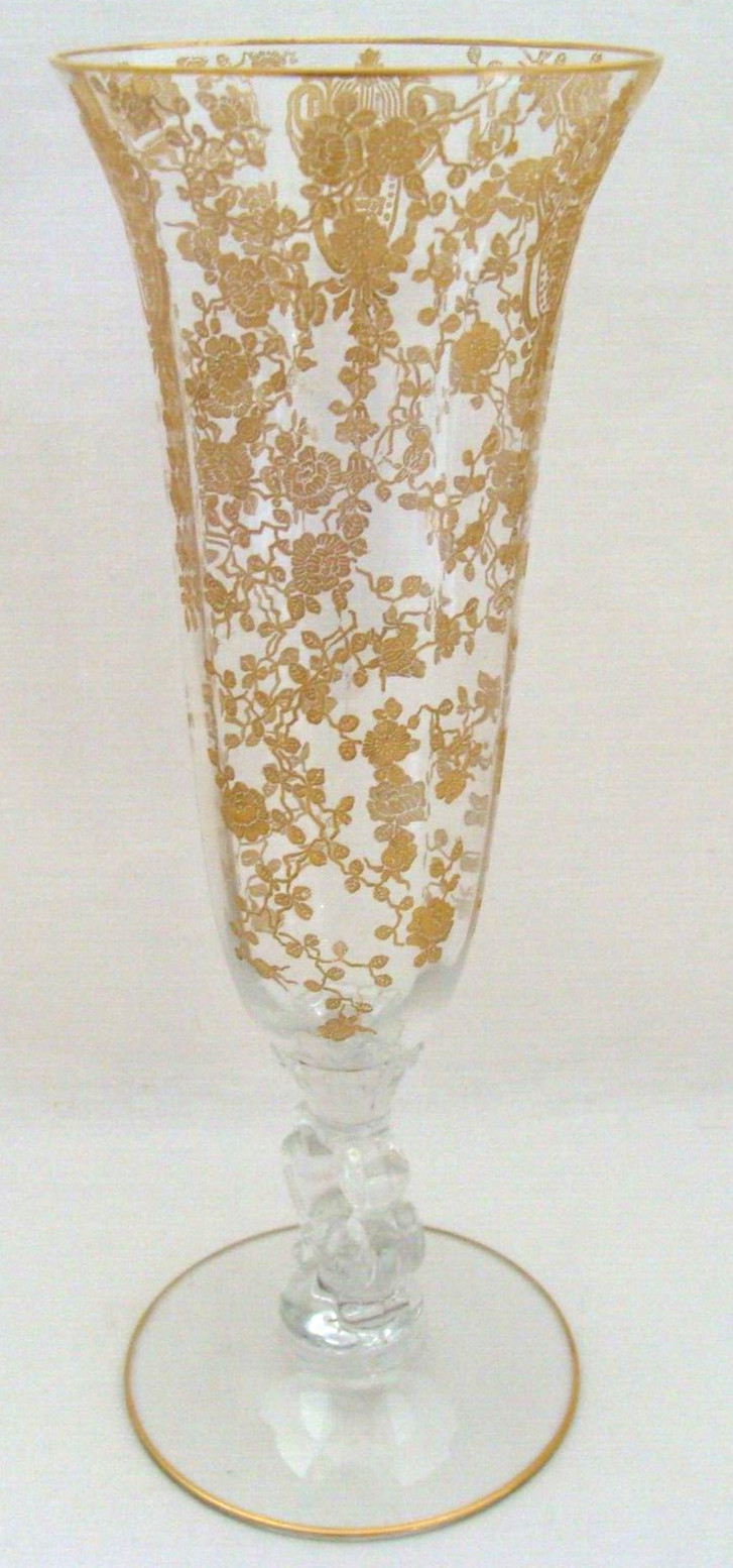 Cambridge Rose Point Or Tuscan Rose Etched Gold Encrusted 10 Inch Vase