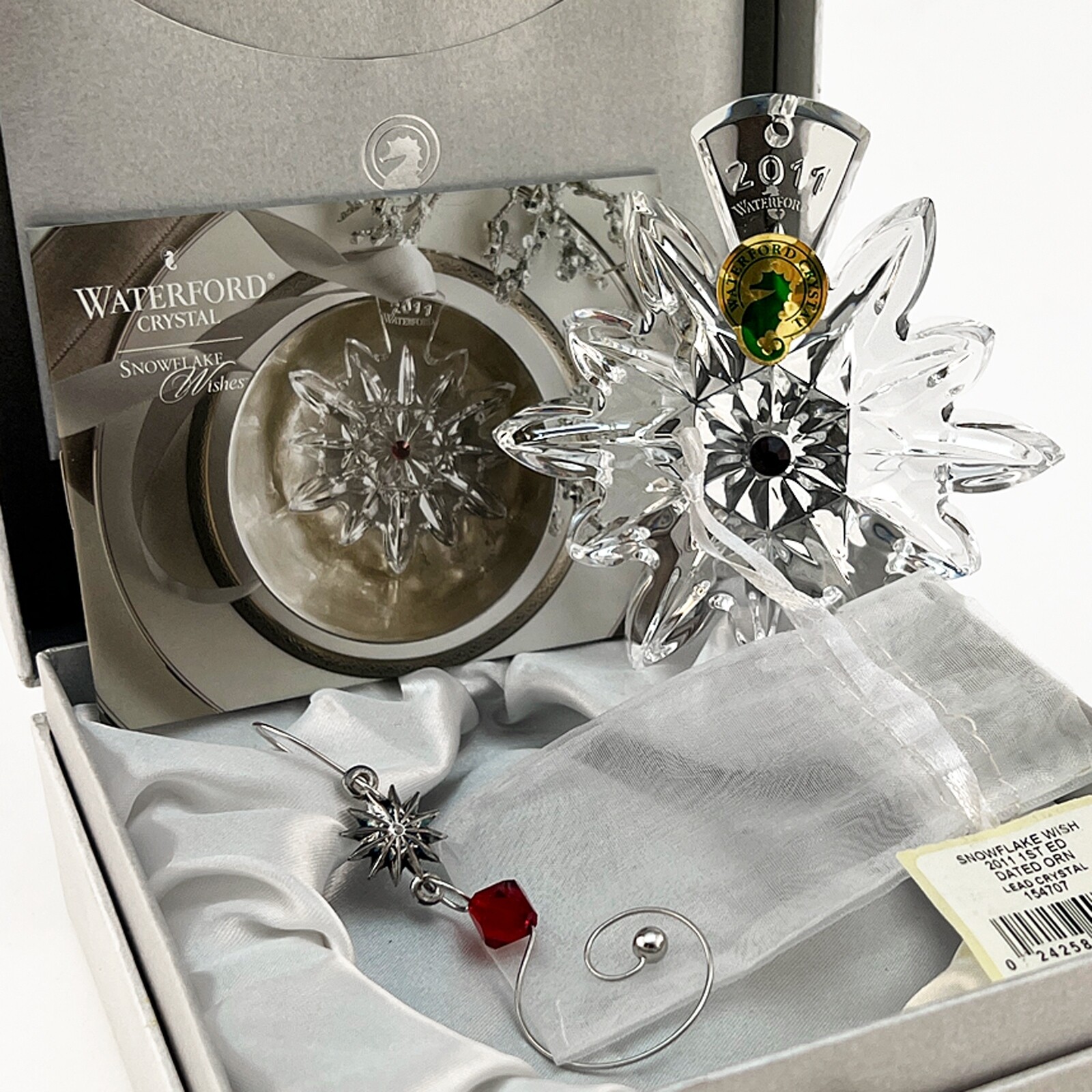 Waterford Crystal 2011 SNOWFLAKE Wishes JOY 1st Ed Ruby Lismore Xmas Ornament