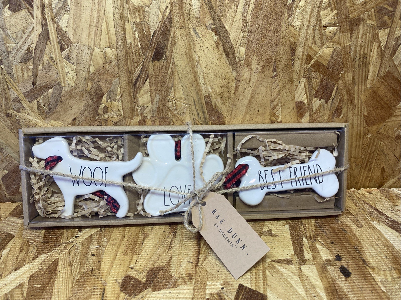 Rae Dunn By Magenta Set of 3 Ceramic Christmas Ornaments Bestie BFF Good Dog NIB