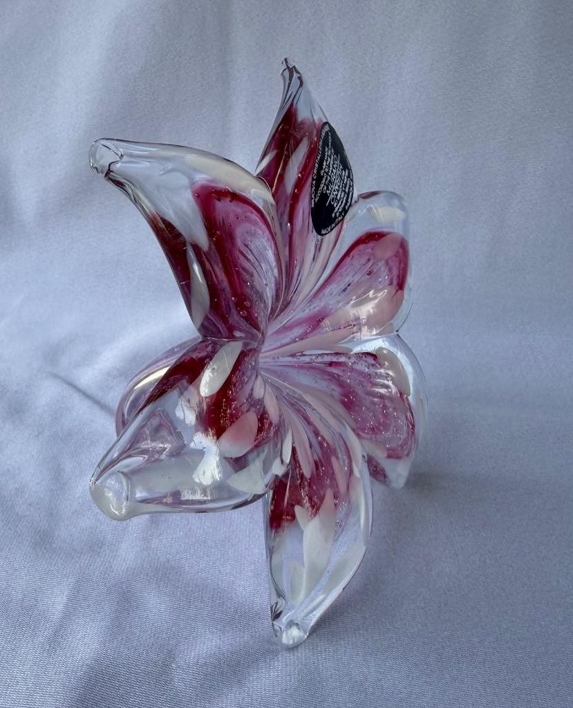 Genuine Italian Flower Blown Glass Murano Orchid Red White Italy 717