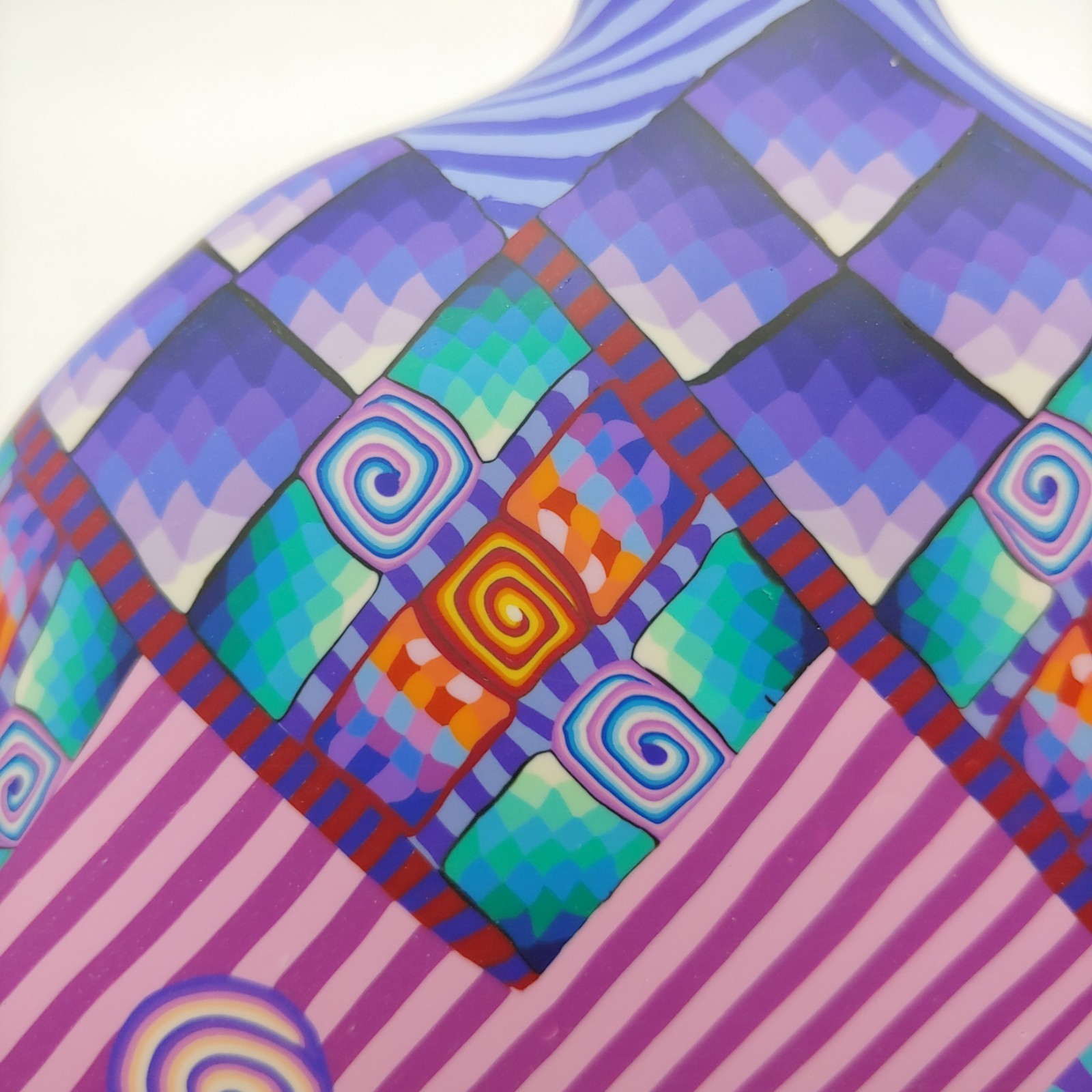Handmade Colorful Polymer Clay Vase – 6.5″ Blue Green Purple Striped Geometric