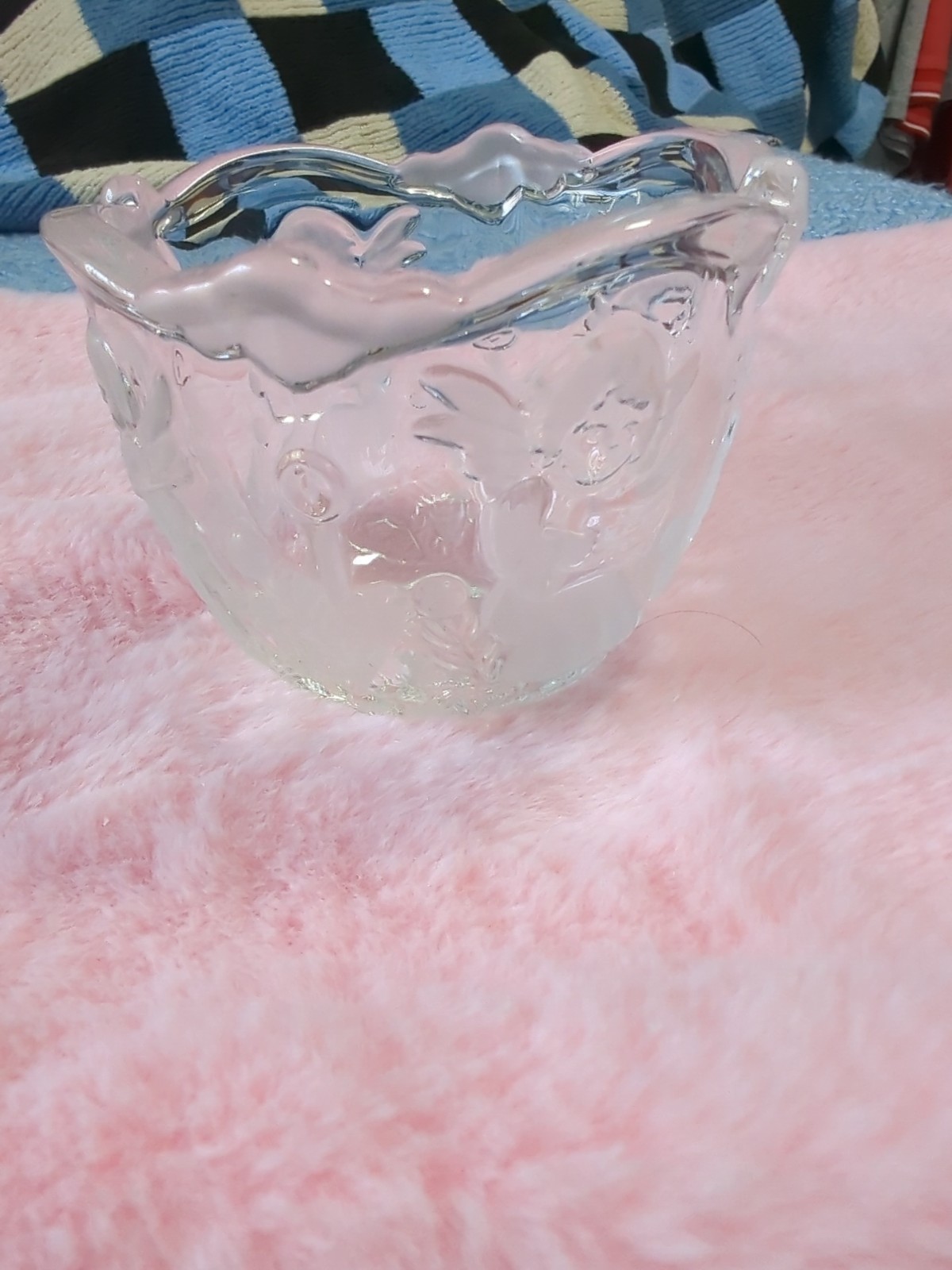 Vintage – 3″ Mikasa “Holiday Lights” Candle Holder, Angels Frosted Clear Glass