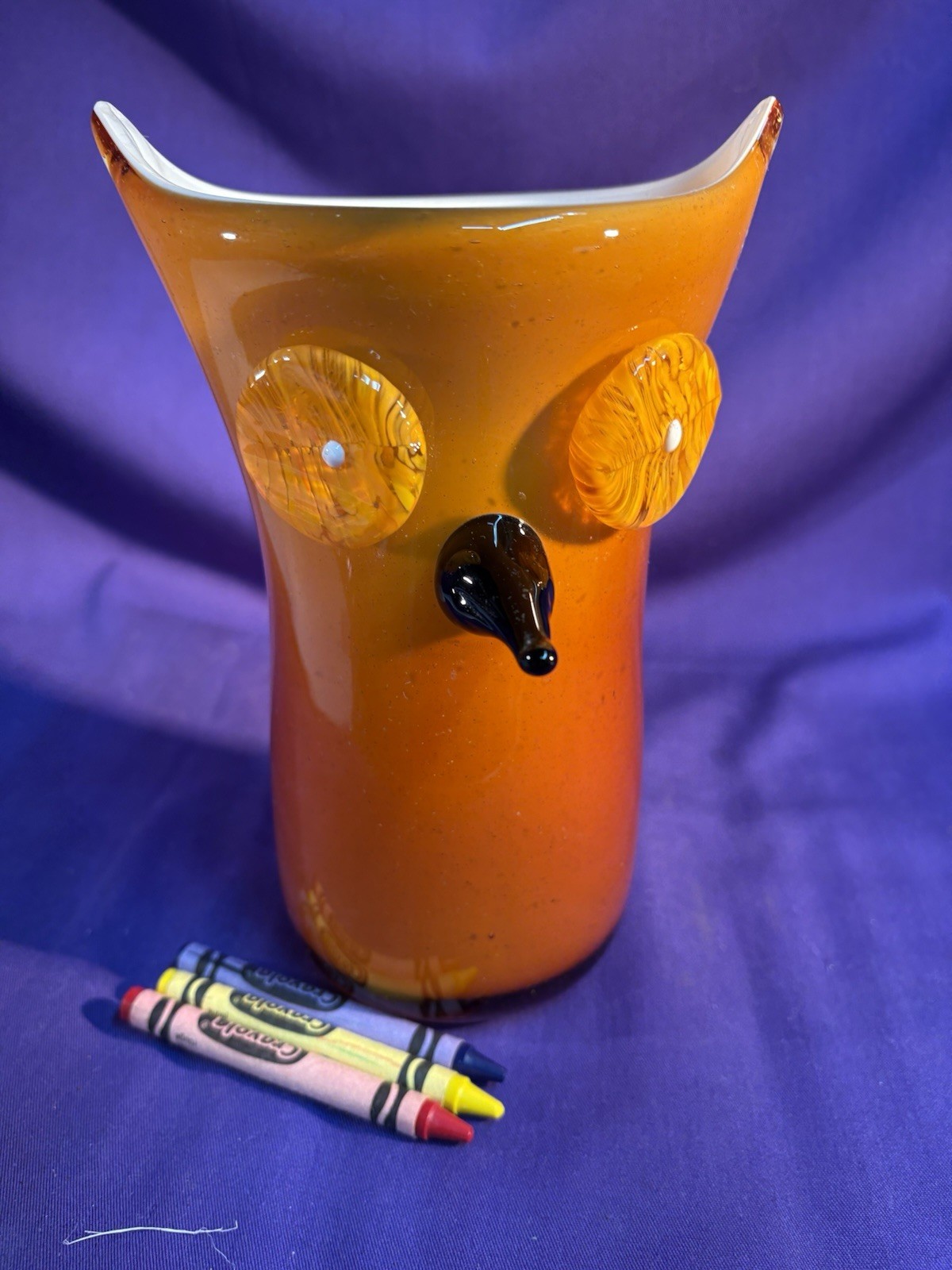 Orange Owl Vase in Murano style hand-blown 8in 20cm 3 pounds