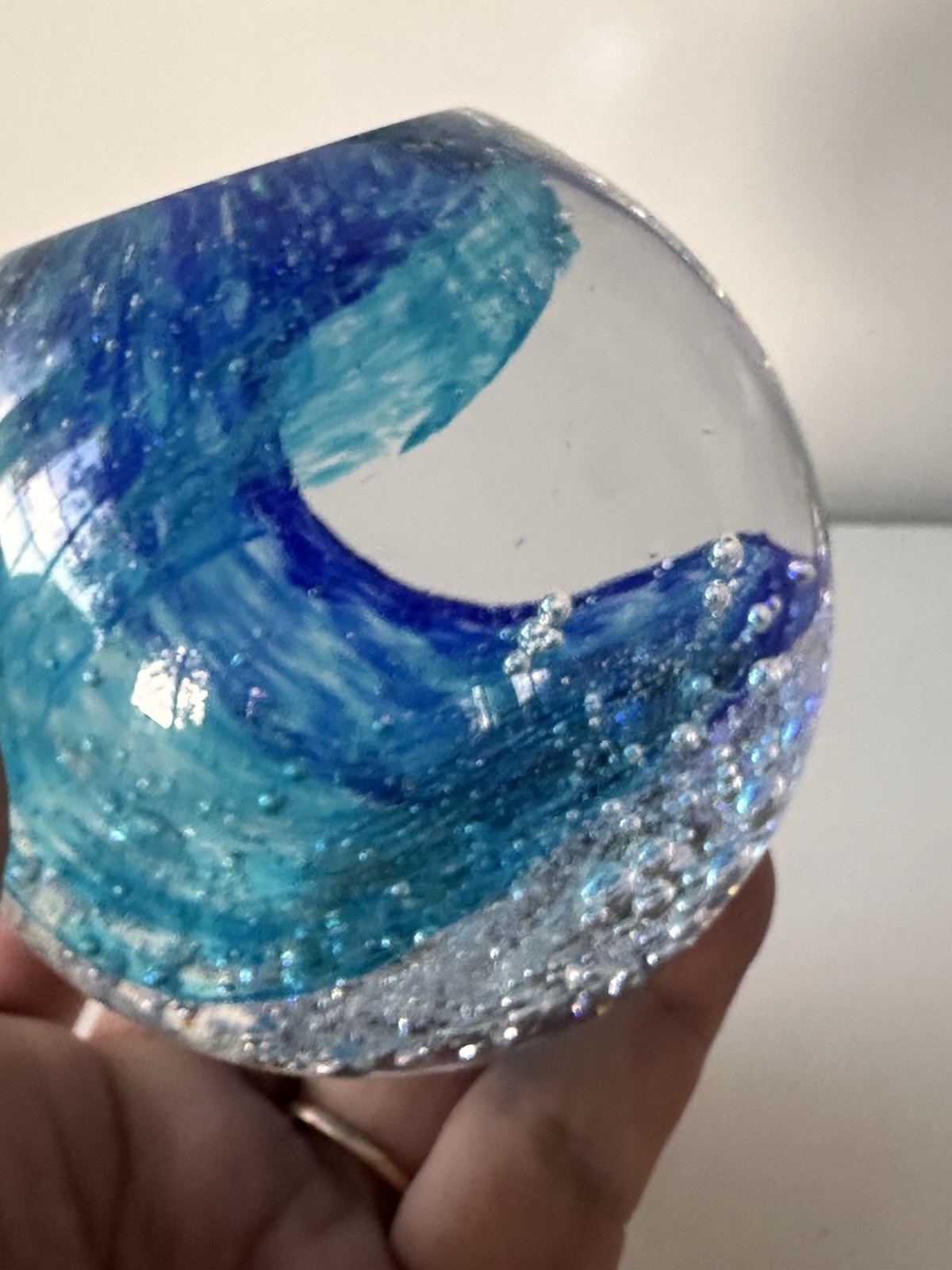 Vintage Art Glass Fish Figurine & Ocean Wave Paperweight Coastal Decor Se